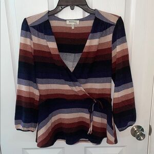 Monteau Women's Multicolor Striped Wrap Knit Top